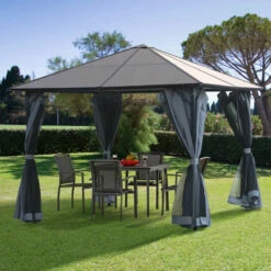 Outsunny Hardtop Gazebo With Aluminium Frame And Curtains 3 X 3m - Black -OUTSUNNY Shop 0cr6ff18746d3c4e4 jpg