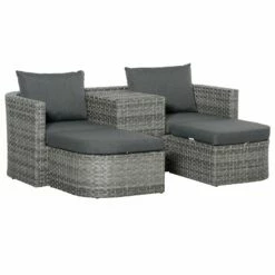 Outsunny Rattan Sofa Set To Daybed - Grey