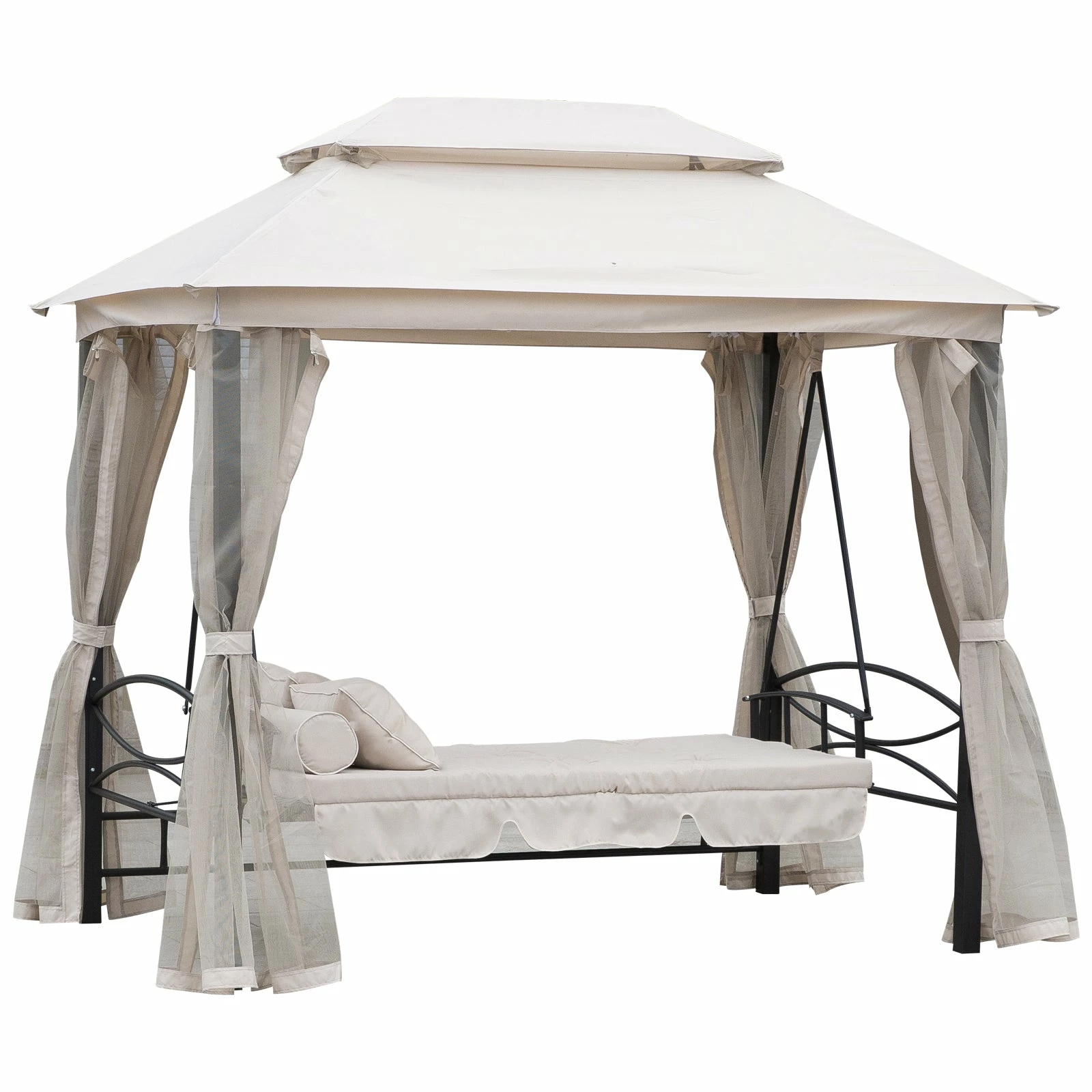Outsunny Gazebo Swing Chair Bed - Beige 3 Outsunny Gazebo Swing Chair Bed - Beige