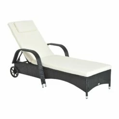 Outsunny Rattan Sun Lounger - Black