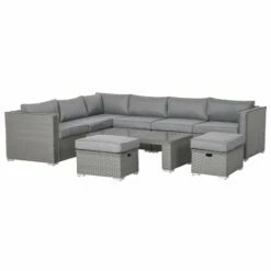Outsunny Outdoor Rattan Sofa Corner Set 6 Piece - Grey