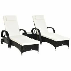 Outsunny Rattan Lounge Set With Side Table - Black