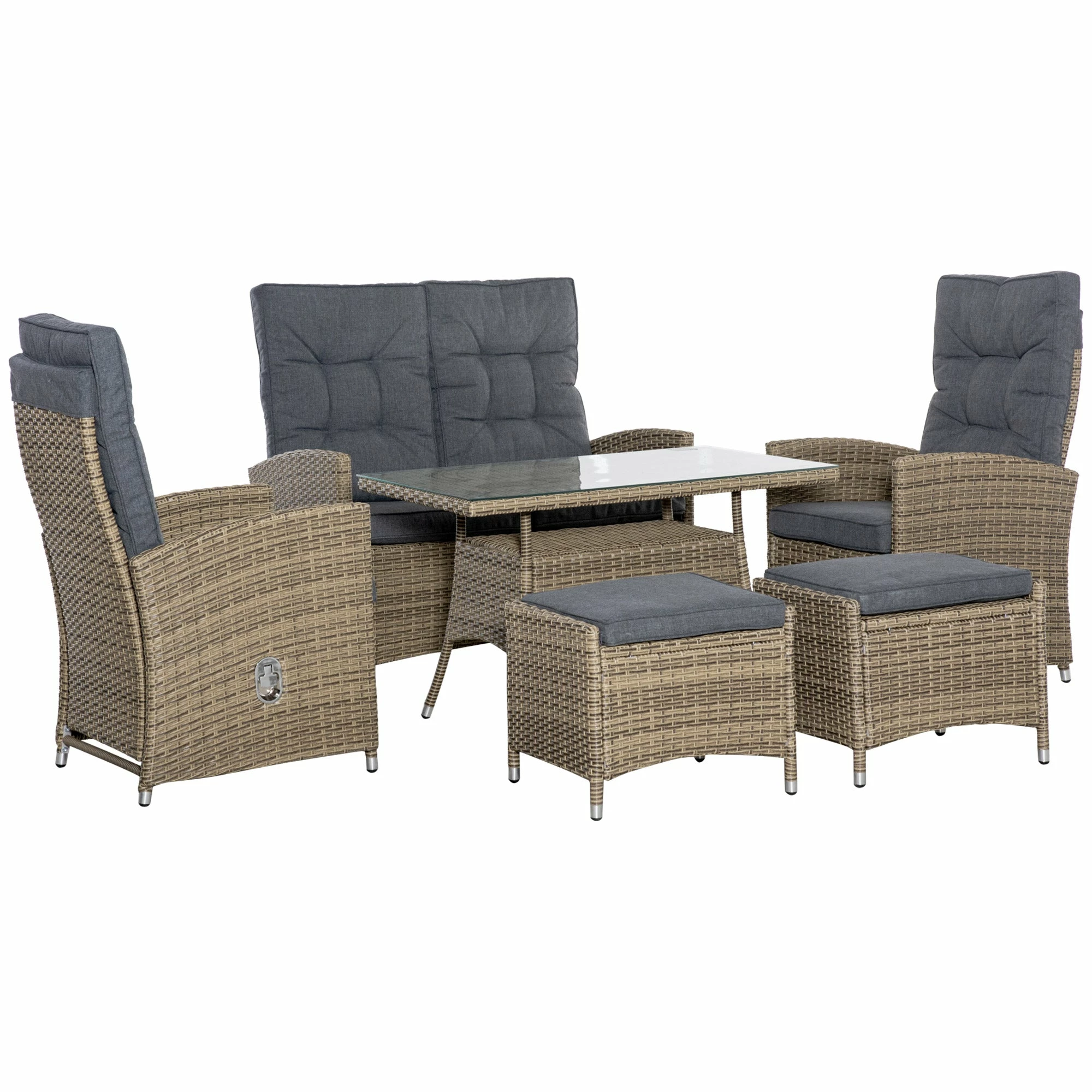 Outsunny Patio Furniture Dining Set With Recliner Armchairs 6 Piece - Brown 3 Outsunny Patio Furniture Dining Set With Recliner Armchairs 6 Piece - Brown