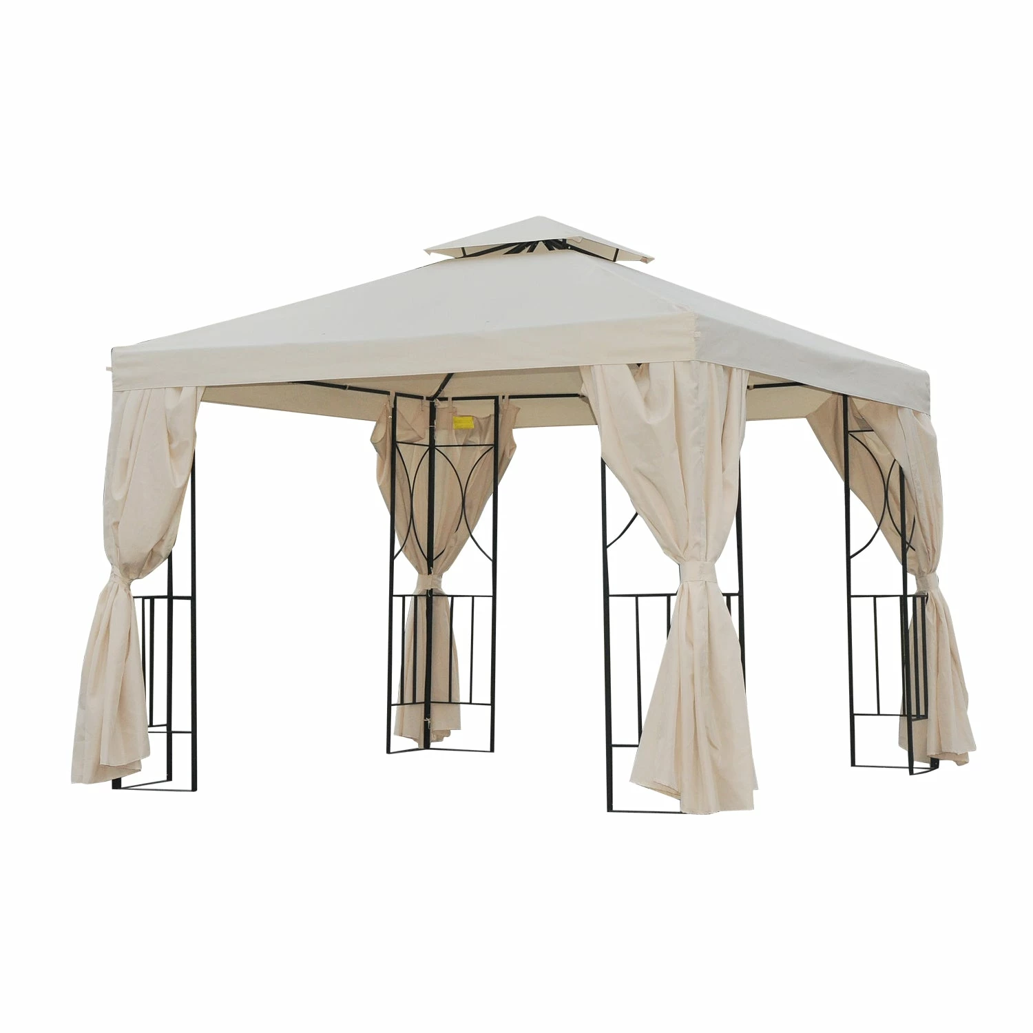 Outsunny Metal Gazebo With Curtains 3 X 3m - Beige 3 Outsunny Metal Gazebo With Curtains 3 X 3m - Beige