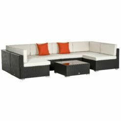 Outsunny Outdoor Rattan Furniture Sectional Sofa Set 7 Piece - Brown & Cream