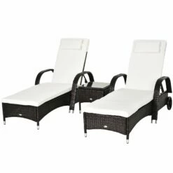 Outsunny Rattan Lounger Set With Side Table - Brown