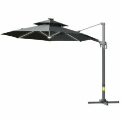 Outsunny Cantilever Banana Parasol With Solar Lights 3m - Dark Grey
