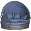 Outsunny Garden Daybed With Cushions - Grey With Blue Cushions
