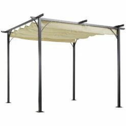 Outsunny Outdoor Metal Pergola With Retractable Awning Canopy 3x3m - Beige