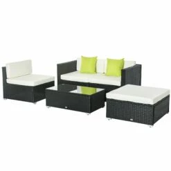 Outsunny Rattan Sofa Set With Coffee Table - Black