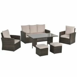 Outsunny Rattan Sofa Sets With Footstool - Brown