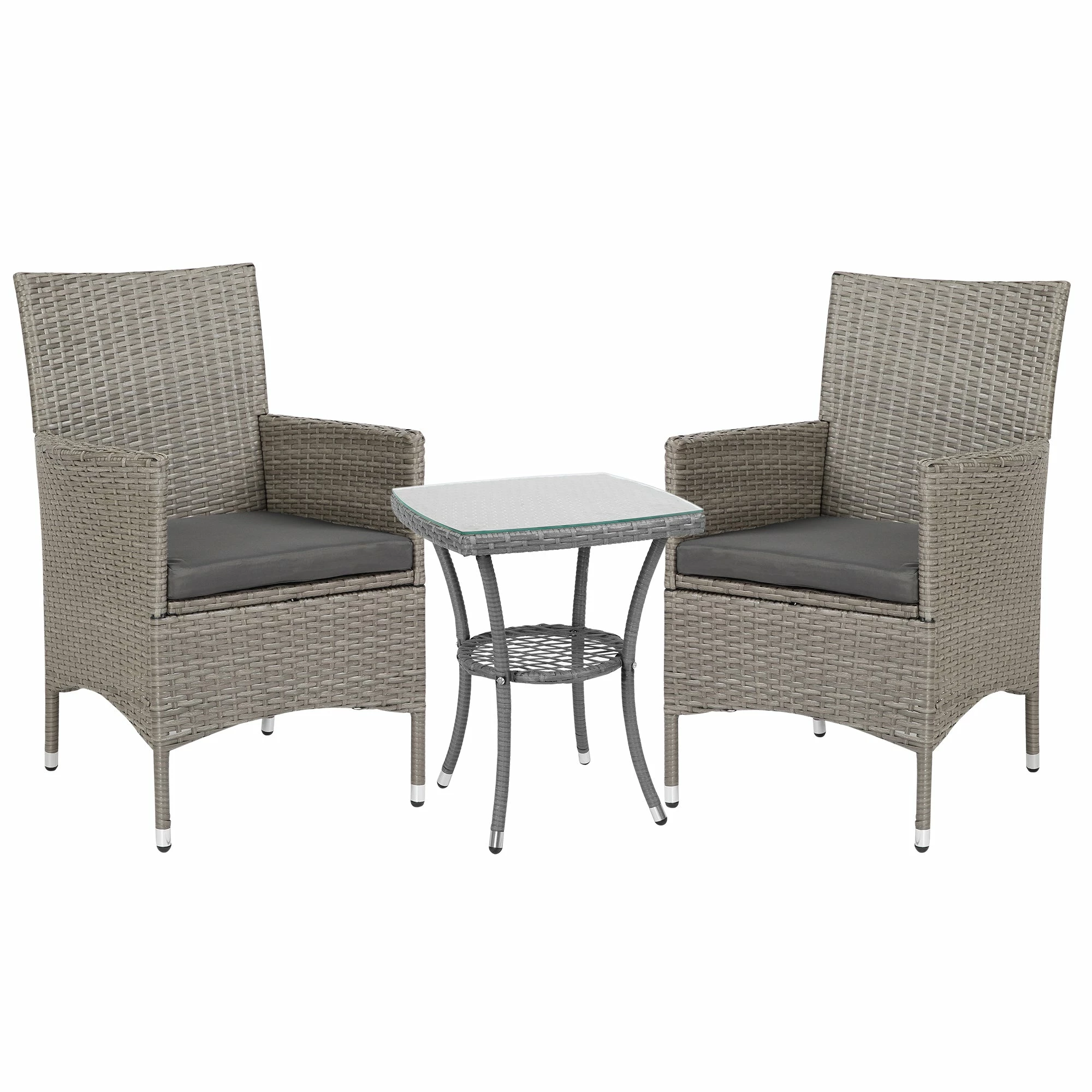 Outsunny Rattan Bistro Set 3pc - Grey 3 Outsunny Rattan Bistro Set 3pc - Grey