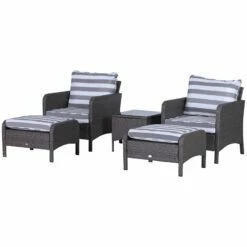 Outsunny Outdoor Rattan 2 Seater With Footstools - Dark Grey