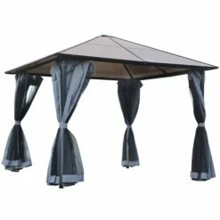 Outsunny Hardtop Gazebo With Aluminium Frame And Curtains 3 X 3m - Black