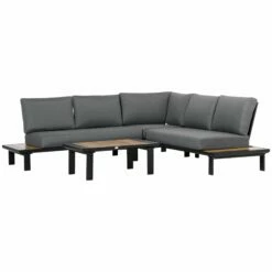 Outsunny Garden Corner Sofa With Table And Side Tables - Black