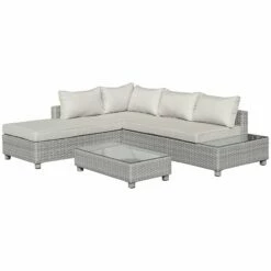 Outsunny Rattan Corner Sofa Set With Coffee Table 3 Piece 2m - Grey