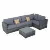 Outsunny Rattan Corner Sofa Set With Coffee Table - Grey