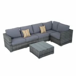 Outsunny Rattan Corner Sofa Set With Coffee Table - Grey