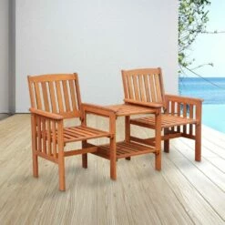 Silver & Stone Tropicana Wooden Love Seat -OUTSUNNY Shop 1363 1