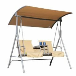 Outsunny Steel Garden Love Seat Swing Chair - Beige -OUTSUNNY Shop 1623857026 72010200