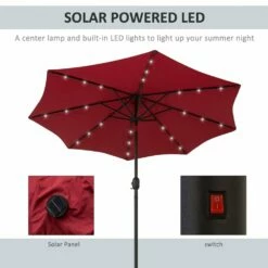 Outsunny Outdoor Umbrella Parasol With LED Solar Lights - Red -OUTSUNNY Shop 1624009120 67364700