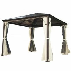 Outsunny Hardtop Gazebo With Side Curtains/ Mosquito Net Panels 3m X 3m
