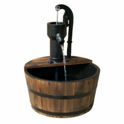 Outsunny Wooden Barrel Water Pump Fountain