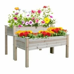 2 Piece Elevated Wooden Planter -OUTSUNNY Shop 1624009612 40832500
