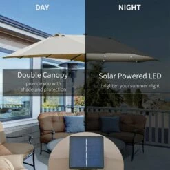 Outsunny 4.4 M Double-Sided Parasol Umbrella With LED Solar Lights - Khaki -OUTSUNNY Shop 1624009696 04846800 f0171688 5636 4186 bd1b 4763ca988d39