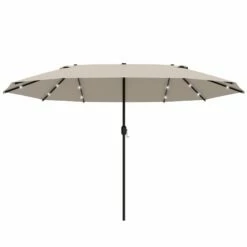 Outsunny 4.4 M Double-Sided Parasol Umbrella With LED Solar Lights - Khaki