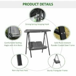 Outsunny- Cushioned Swing Chair With Canopy - Grey -OUTSUNNY Shop 1624009748 94013100