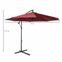 Outsunny Steel Hanging Banana Umbrella Parasol - Red -OUTSUNNY Shop 1624014842 70779500