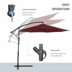 Outsunny Steel Hanging Banana Umbrella Parasol - Red -OUTSUNNY Shop 1624014843 91374100