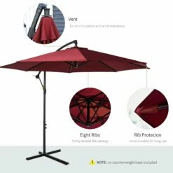 Outsunny Steel Hanging Banana Umbrella Parasol - Red -OUTSUNNY Shop 1624014847 11895200