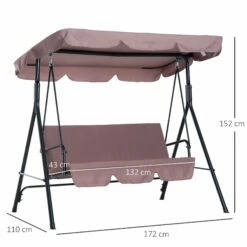 Outsunny 3 Seater Canopy Swing Chair Garden Rocking Bench Heavy Duty Patio Metal Seat W/ Top Roof - Brown -OUTSUNNY Shop 1624014999 90984700