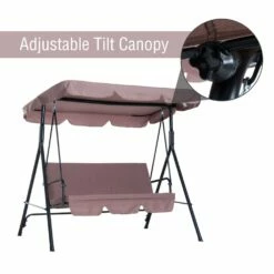 Outsunny 3 Seater Canopy Swing Chair Garden Rocking Bench Heavy Duty Patio Metal Seat W/ Top Roof - Brown -OUTSUNNY Shop 1624015001 33843300