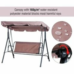 Outsunny 3 Seater Canopy Swing Chair Garden Rocking Bench Heavy Duty Patio Metal Seat W/ Top Roof - Brown -OUTSUNNY Shop 1624015002 97656900