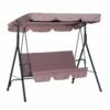 Outsunny 3 Seater Canopy Swing Chair Garden Rocking Bench Heavy Duty Patio Metal Seat W/ Top Roof - Brown