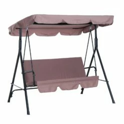 Outsunny 3 Seater Canopy Swing Chair Garden Rocking Bench Heavy Duty Patio Metal Seat W/ Top Roof - Brown
