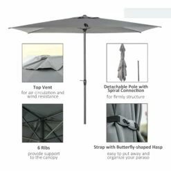 Oasis 3 X 2 M Adjustable Title Crank Garden Parasol - Grey -OUTSUNNY Shop 1624015167 51375800