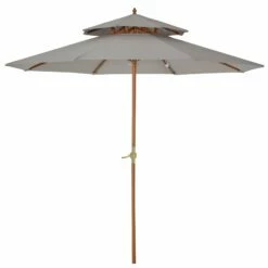 Outsunny Double Tier Wooden Umbrella Parasol 2.7m - Grey