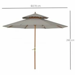 Outsunny Double Tier Wooden Umbrella Parasol 2.7m - Grey -OUTSUNNY Shop 1624015412 24402100