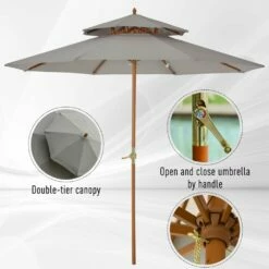 Outsunny Double Tier Wooden Umbrella Parasol 2.7m - Grey -OUTSUNNY Shop 1624015415 48197700