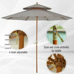 Outsunny Double Tier Wooden Umbrella Parasol 2.7m - Grey -OUTSUNNY Shop 1624015417 24997200