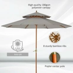 Outsunny Double Tier Wooden Umbrella Parasol 2.7m - Grey -OUTSUNNY Shop 1624015418 73709900