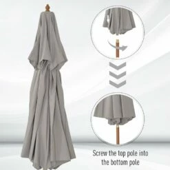 Outsunny Double Tier Wooden Umbrella Parasol 2.7m - Grey -OUTSUNNY Shop 1624015420 23716300