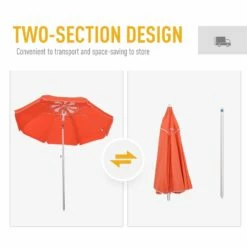 Oasis 1.9 M Beach Umbrella Parasol With Adjustable Angle And Carry Bag - Orange -OUTSUNNY Shop 1624015486 07917200