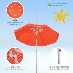 Oasis 1.9 M Beach Umbrella Parasol With Adjustable Angle And Carry Bag - Orange -OUTSUNNY Shop 1624015494 96201800