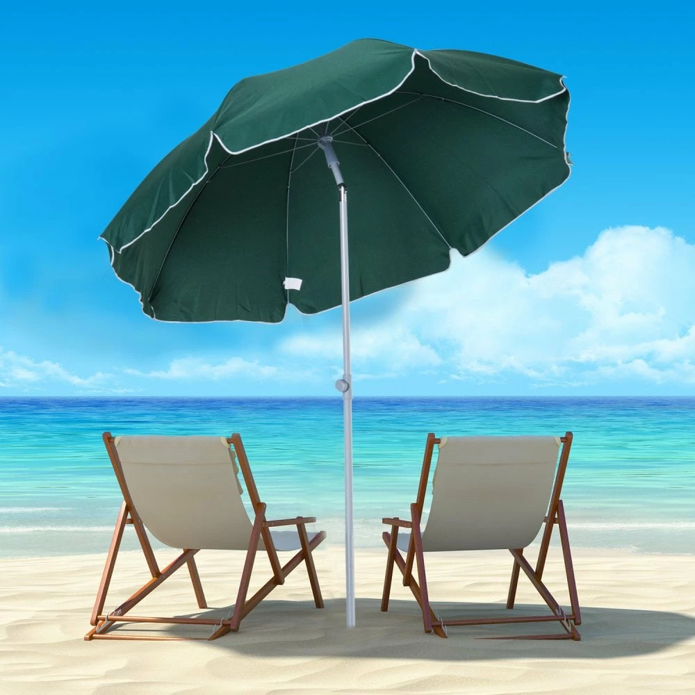 Oasis 2.2 M Steel Beach Umbrella Parasol - Dark Green 4 Oasis 2.2 M Steel Beach Umbrella Parasol - Dark Green - Image 2