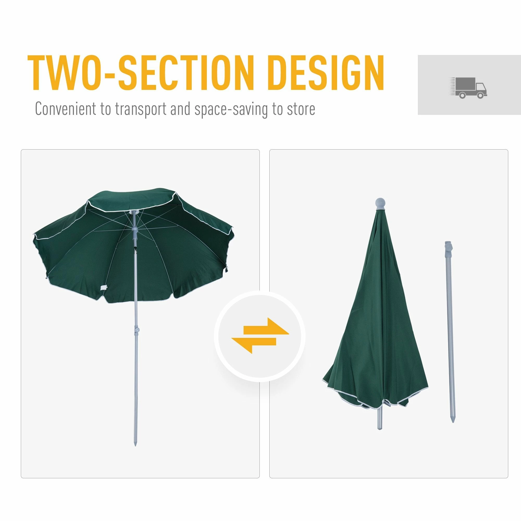 Oasis 2.2 M Steel Beach Umbrella Parasol - Dark Green 7 Oasis 2.2 M Steel Beach Umbrella Parasol - Dark Green - Image 5